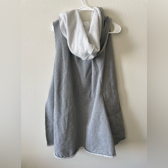 Neiman Marcus dark grey long cotton blend sweater vest cardigan with hood - Picture 4 of 4